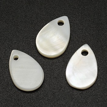 Teardrop Freshwater Shell Charms, Creamy White, 13x9x2mm, Hole: 1mm
