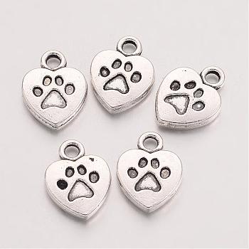 Tibetan Style Alloy Charms, Heart with Word My Dog, Lead Free & Cadmium Free, Antique Silver, 13x10x2.5mm, Hole: 2mm, about 400pcs/500g