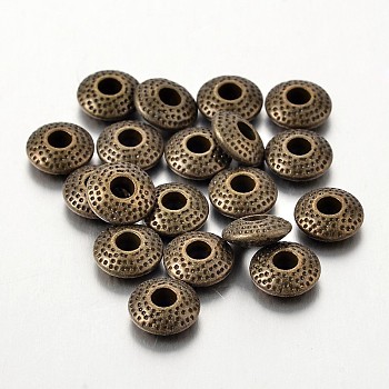Tibetan Style Alloy Spacer Beads, Lead Free & Cadmium Free, Flat Round, Antique Bronze, 8x3mm, Hole: 2.5mm