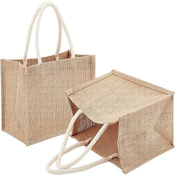 Jute Portable Shopping Bag, Reusable Grocery Bag Shopping Tote Bag, Tan, 16x23.9cm