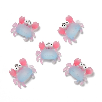 Opaque Resin Pendants, with Platinum Tone Iron Loops, Frosted, Crab, Sky Blue, 23x26x7mm, Hole: 2mm