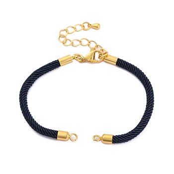 Nylon Cords Bracelet Makings Fit for Connector Charms, with Brass Findings and 304 Stainless Steel Lobster Claw Clasps, Long-Lasting Plated, Prussian Blue, 6-1/2~6-3/4 inch(16.5~17cm), Hole: 1.8mm