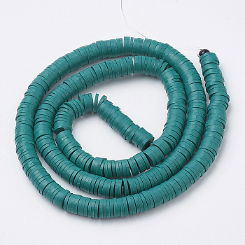 Flat Round Handmade Polymer Clay Bead Spacers, Dark Cyan, 3x1mm, Hole: 1mm, about 380~400pcs/strand, 17.7 inch