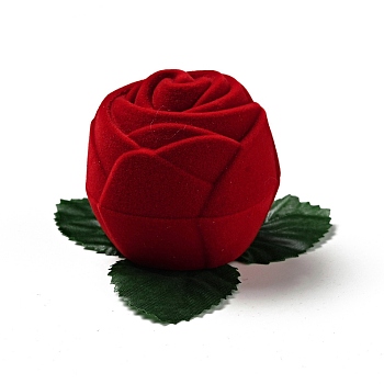 Flocking Plastic Rose Finger Ring Boxes, for Valentine's Day Gift Wrapping, with Sponge Inside, Red, 7x8.5x5cm, Flower: Inner Diameter: 4.4cm