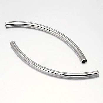 Curved Rack Plating Brass Tube Beads, Platinum, 86~90x5mm, Hole: 4mm