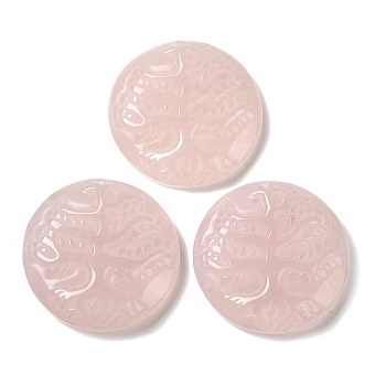 Natural Rose Quartz Pendants, Flat Round Charms with Engraved Tree of Life, 35~37x7.5~9.5mm, Hole: 1.5mm