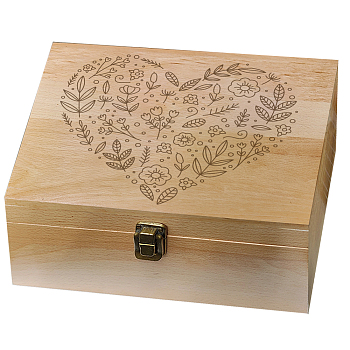 Rectangle Wooden Memory Keepsake Boxes with Lids, for Anniversary, Wedding, Memory, Birthday, Valentines Day, Heart, 24.5x19.5x10.3cm