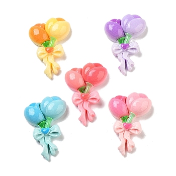 Cute Opaque Resin Decoden Cabochons, Flower Balloon with Bowknot, Mixed Color, 33x22x8mm