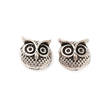 Tibetan Style Alloy Beads, Owl, Antique Silver, 10x10x6.5mm, Hole: 1.6mm