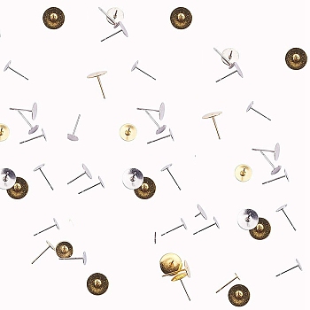 Stud Earring Findings, Brass Heads and Stainless Steel Pins, Mixed Color, 200pcs/box, 13x8.4x1.75cm