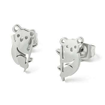 Cute Little Animal Theme 304 Stainless Steel Stud Earrings, Koala, 11x6.5mm