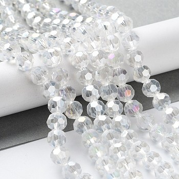 Electroplate Glass Beads Strands, AB Color Plated, Faceted(32 Facets), Round, Clear AB, 8x7mm, Hole: 1mm, 72pcs/strand, 21.2 inch