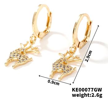 Elegant Vintage Copper Hoop Earrings with Geometric Zircon Stones, Golden, Deer, 29x9mm