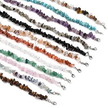 12Pcs 12 Styles Mixed Gemstone Chip Beaded Necklaces for Women, with Stainless Steel Extender, Mixed Color, 16.14~16.73 inch(41~42.5cm), 1pc/style