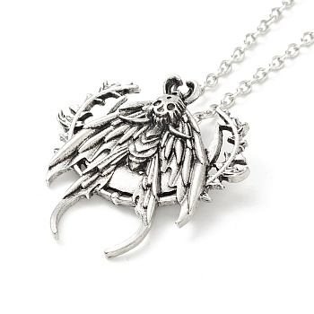Alloy Skull Moth Pendant Necklace, Gothic Jewelry for Men Women, Antique Silver & Platinum, 18.31 inch(46.5cm)