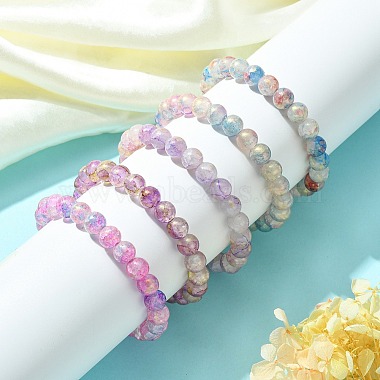 5Pcs 5 Color Crackle Glass Round Beaded Stretch Bracelets Set(BJEW-JB09695-01)-4