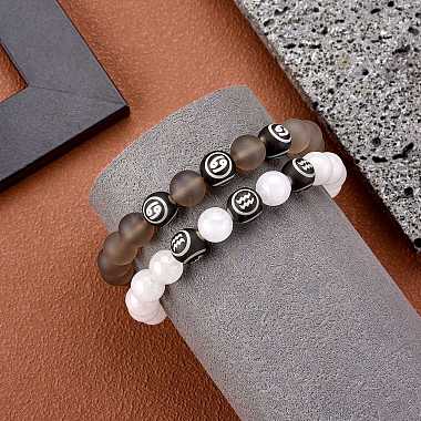 bracelet extensible en perles rondes en agate grise naturelle(BJEW-SW00077-11)-4