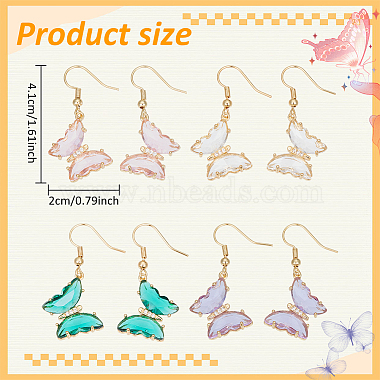 4 Pairs 4 Colors Real 14K Gold Plated Cubic Zirconia Butterfly Dangle Earrings(EJEW-AN0003-82)-2