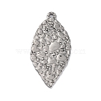 304 Stainless Steel Pendants, Textured, Leaf Charms, Antique Silver, 37x18x1~2mm, Hole: 1.6~1.8mm(STAS-L280-10AS-03)