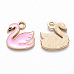 Alloy Enamel Charms, Swan, Light Gold, Pearl Pink, 14x14x2mm, Hole: 1.8mm(ENAM-S121-069C)