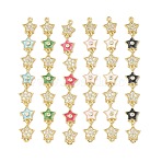 Brass Micro Pave Clear Cubic Zirconia 7 Star Links Connector Charms, with Enamel, Lead Free & Cadmium Free, Rack Plating, Long-Lasting Plated, Real 18K Gold Plated, Mixed Color, 80mm, Hole: 1.2mm(KK-H539-16G)