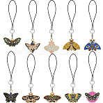 10Pcs Alloy Enamel Mobile Straps, Butterfly, Mixed Color, 89~100mm, 10pcs/set(HJEW-DC00068)