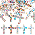 50Pcs 5 Colors Alloy Mosaic Style Pendants, with Enamel, Cross Charms, Mixed Shapes, 29x17x1.5mm, Hole: 1.8mm, 10pcs/color(ENAM-FH0001-99)