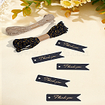 100Pcs Cardboard Paper Thank You Gift Tags, with 10M Jute Cord and 10M Cotton Metallic String Threads, Black, 2x7x0.05cm, Hole: 4mm(CDIS-LP0001-26A)