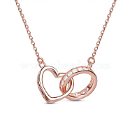 SHEGRACE Elegant Fashion 925 Sterling Silver Necklaces, with Micro Pave AAA Cubic Zirconia Ring and Engraved Love Heart Pendant(Chain Extenders Random Style), Rose Gold, 15.7 inch(JN453A)