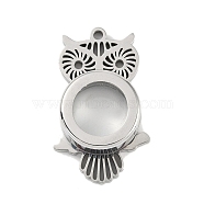 304 Stainless Stee Locket Pendants, with Glass, Owl Charm, Stainless Steel Color, 38.5x23.5x6mm, Hole: 2.2mm(STAS-S132-10P-01)