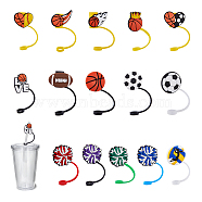 15Pcs 15 Styles Sports Theme Ball Silicone Straw Caps, Dustproof Covers, Reusable Drinking Straw Tip Cap, Mixed Shapes, 74~81mm, 1pc/style(AJEW-DC0001-45)