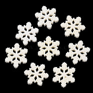 (Defective Closeout Sale: Yellowing) Opaque Resin Cabochons, Glitter Snowflake, White, 27.5x24x4.5mm(RESI-XCP0002-05)