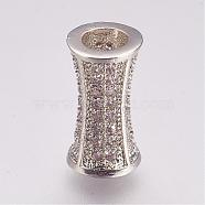 Brass Micro Pave Cubic Zirconia Beads, Tube, Platinum, 12x6mm, Hole: 3mm(ZIRC-G087-29P)