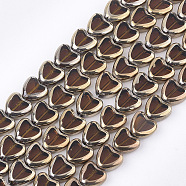 Electroplate Glass Beads Strands, Edge Plated, Heart, Saddle Brown, 10x10x4mm, Hole: 1mm, about 30pcs/strand, 11.4 inch(X-EGLA-S188-09D)