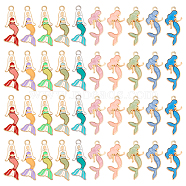 80Pcs 10 Styles Alloy Enamel Pendants, Mermaid Charm, Mixed Color, 29~31x12~13x1.3~2mm, Hole: 1.4~2.3mm, 8pcs/style(ENAM-GA0001-09)