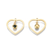 201 Stainless Steel Pendants, with Rhinestone, Heart with Flat Round, Real 18K Gold Plated, Emerald, 23x24x1mm, Hole: 1.6mm(STAS-N090-LA897-5G)
