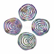Eco-Friendly Iron Filigree Joiners Links, Cadmium Free & Lead Free, Twist Flat Round, Rainbow Color, 36~39x6~8mm(IFIN-N009-012-RS)