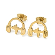 304 Stainless Steel Stud Earrings, Golden, Musical Instruments, 10x12mm(EJEW-G384-04E)