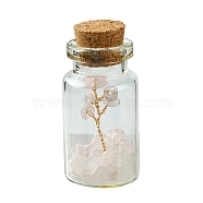 Transparent Glass Wishing Bottle Decoration, Wicca Gem Stones Balancing, with Tree of Life Natural Rose Quartz Beads Drift Chips inside, 22x45mm(AJEW-JD00011-01)