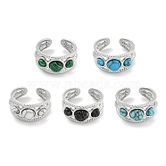 304 Stainless Steel Synthetic Gemstone Cuff Rings, Round Open Rings for Women Men, Stainless Steel Color, 10mm, Inner Diameter: Adjustable(G-Z056-06P)