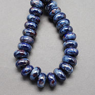 Handmade Porcelain European Beads, Large Hole Beads, Pearlized, Rondelle, Steel Blue, 12x9mm, Hole: 4mm(X-OPDL-Q100-3)