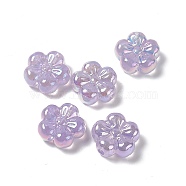 UV Plating Rainbow Iridescent Acrylic Flower Beads, 5 Petal Plum Blossom, Purple, 22x23x10mm, Hole: 3.5mm(PACR-M003-10B)