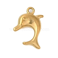 Ion Plating(IP) 304 Stainless Steel Pendants, Dolphin Charms, Real 18K Gold Plated, 20x14x3mm, Hole: 1.6mm(STAS-N103-30G)