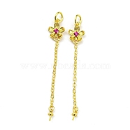 Flower Rack Plating Brass Micro Pave Cubic Zirconia Cup Peg Bails, Pendant Bail with Jump Rings, For Half Drilled Beads, Long-Lasting Plated, Lead Free & Cadmium Free, Real 18K Gold Plated, 55x9x2.5mm, Hole: 4mm, Pin: 0.7mm(KK-F864-02G)