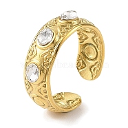 304 Stainless Steel Rhinestone Cuff Rings for Women, Real 18K Gold Plated, 7mm(RJEW-F166-34G)