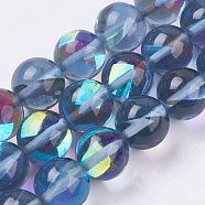 Synthetic Moonstone Beads Strands, Holographic Beads, Round, Steel Blue, 8mm, Hole: 1mm, about 50~51pcs/strand, 15.51 inch~15.7 inch(39.4~40cm)(G-E468-H01-8mm)