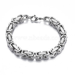 201 Stainless Steel Byzantine Chain Bracelet for Men Women, Stainless Steel Color, 9-1/4 inch(23.5cm)(BJEW-S057-70)