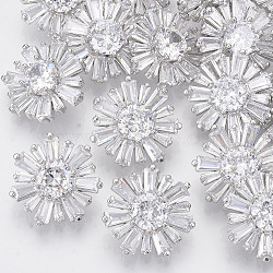 Brass Shank Buttons, with Micro Pave Cubic Zirconia, Flower, Clear, Platinum, 18x8mm, Hole: 1.6mm(BUTT-S025-001)