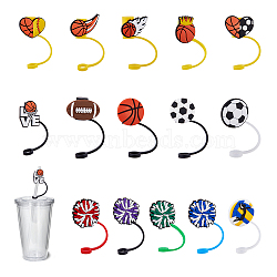 15Pcs 15 Styles Sports Theme Ball Silicone Straw Caps, Dustproof Covers, Reusable Drinking Straw Tip Cap, Mixed Shapes, 74~81mm, 1pc/style(AJEW-DC0001-45)