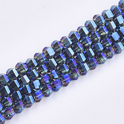 Electroplate Glass Beads Strands, Faceted, Round, Blue, 4~4.5x3.5mm, Hole: 1mm, about 100pcs/strand, 13.7 inch(EGLA-S176-07B-B01)